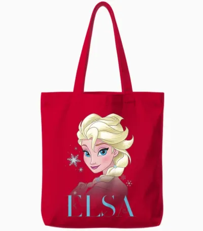Children's Frozen Elsa Snowflake Portrait T-Shirt, White Tote Bags - Red