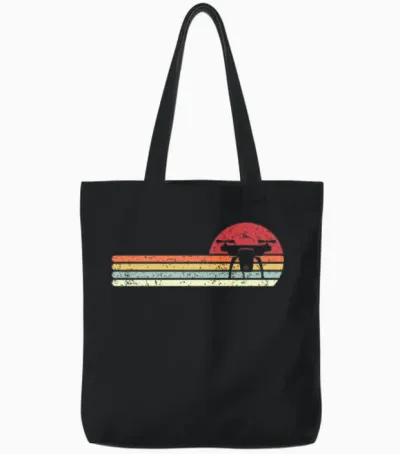 Retro Drone Tote Bags - Black