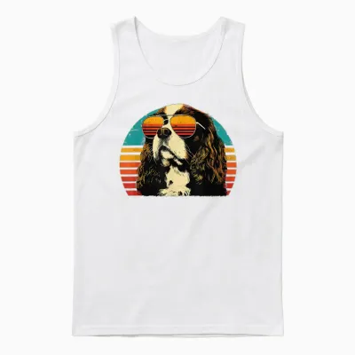 Cavalier King Charles Spaniel Dad Sunset Retro Dog Lover Pour Hommes Unisex Tank Top - White