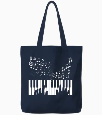 Piano Keyboard Music Notes Tote Bags - Navy