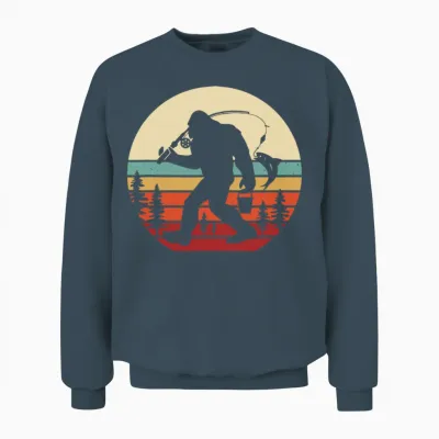 Funny Retro Bigfoot Fishing Unisex Sweatshirt - Dark Heather