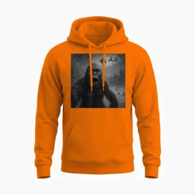 Funny Bigfoot Sasquatch Selfie Santa Claus Xmas Christmas Unisex Hoodie - Safety Orange