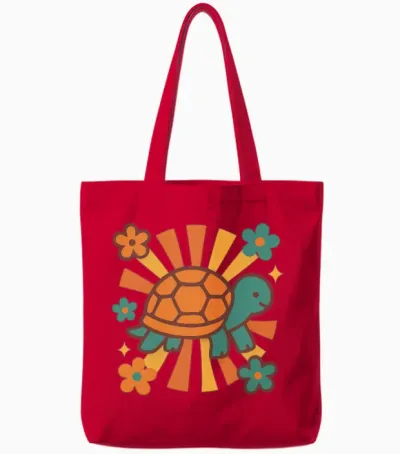 Retro Turtle Vibes Tote Bags - Red