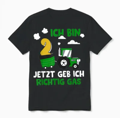 2. Geburtstag Junge, Jetzt Geb Ich Richtig Gas, Traktor Unisex T-Shirt - Black
