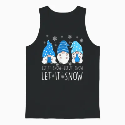 Let It Snow Cute Three Blue Gnome Matching Family Merry Xmas Unisex Tank Top - Black