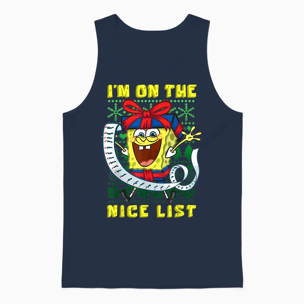 Mademark X Spongebob Squarepants - Spongebob Christmas I'm on the Nice List of Santa Boys Girls Unisex Tank Top in Navy