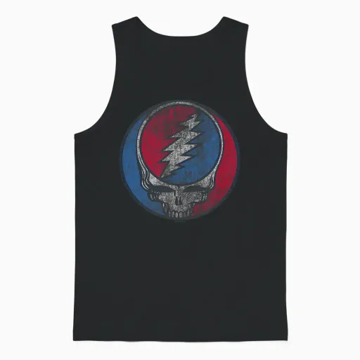 Grateful Dead Distressed Steal Your Face Logo Vintage Band Unisex Tank Top - Black
