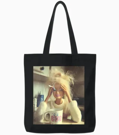 Funny Doll Face Sarcastic Doll Smoking Y2k Tote Bags - Black