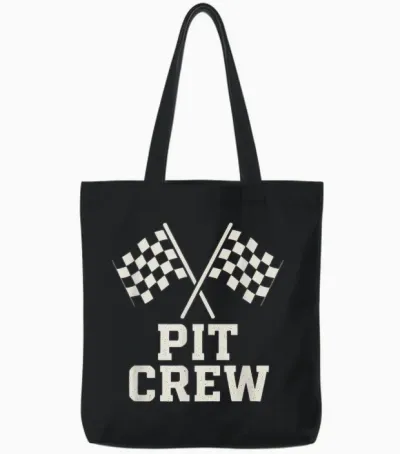 Pit Crew Flags Checkerboard Cross Retro Racing Auto Tote Bags - Black