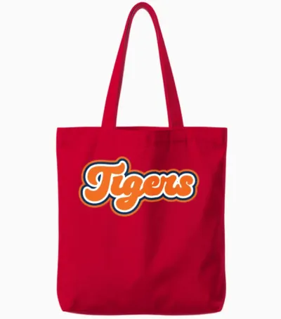 Retro Tigers Script Tote Bags - Red
