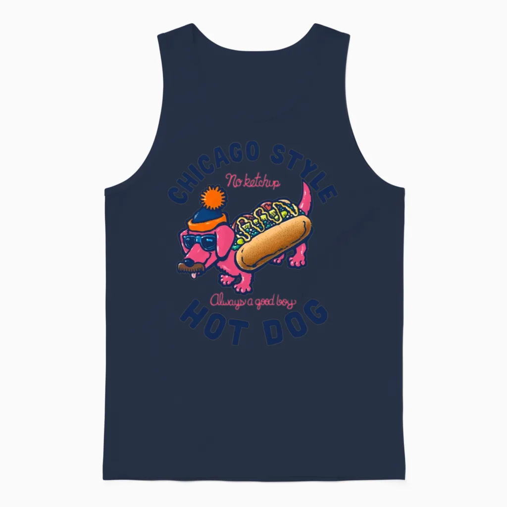 Da Chicago Dog with Text Lovers Gift Unisex Tank Top in Navy