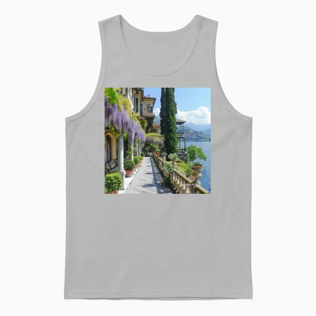 Lake Como with Wisteria Unisex Tank Top in Ash