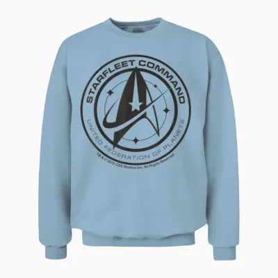 Star Trek Discovery Starfleet T-Shirt Command Pin, Grey, S Unisex Sweatshirt - Light Blue