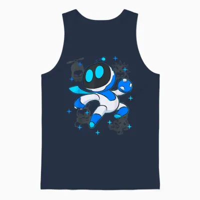 Astrobot Playstation's Astro Bot Fighting Enemies in Space Unisex Tank Top - Navy