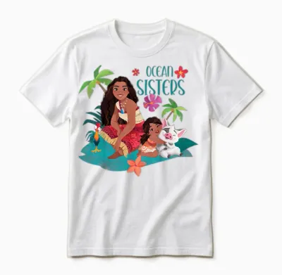 Kids Moana and Simea Ocean Sisters T-Shirt, White Unisex T-Shirt - White