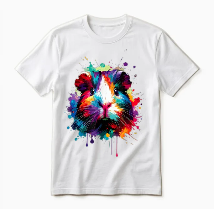 Colourful Splash Art Guinea Pig Lovers Guinea Pig T-Shirt, Black Unisex T-Shirt in White