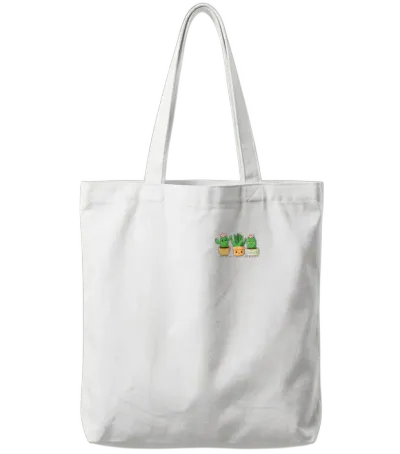 Cactus, Cactus Pocket, Plant Lover, Minimalist Tote Bags - White