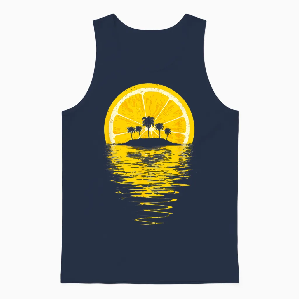 Summer Lemon - Sunset Tropical Bright, Gift, Fun, Retro Unisex Tank Top in Navy