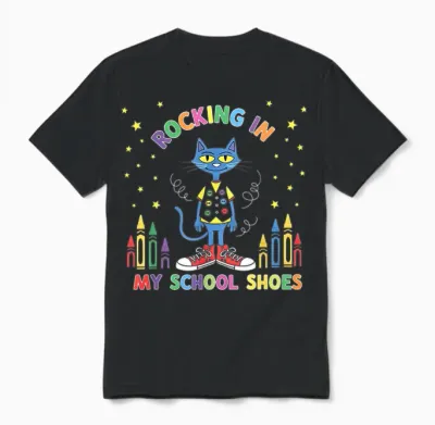 Cat Rocking in My School Shoes Funny Back to School Unisex T-Shirt - Black