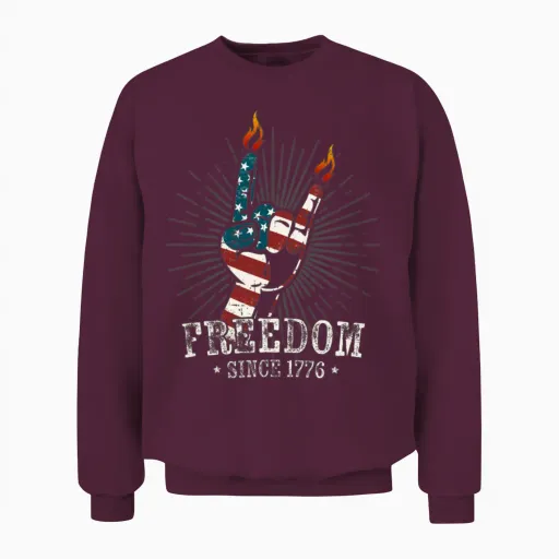 Cool Usa 4th July Freedom Devil Horns Metal Fork Unisex Sweatshirt in Maroon