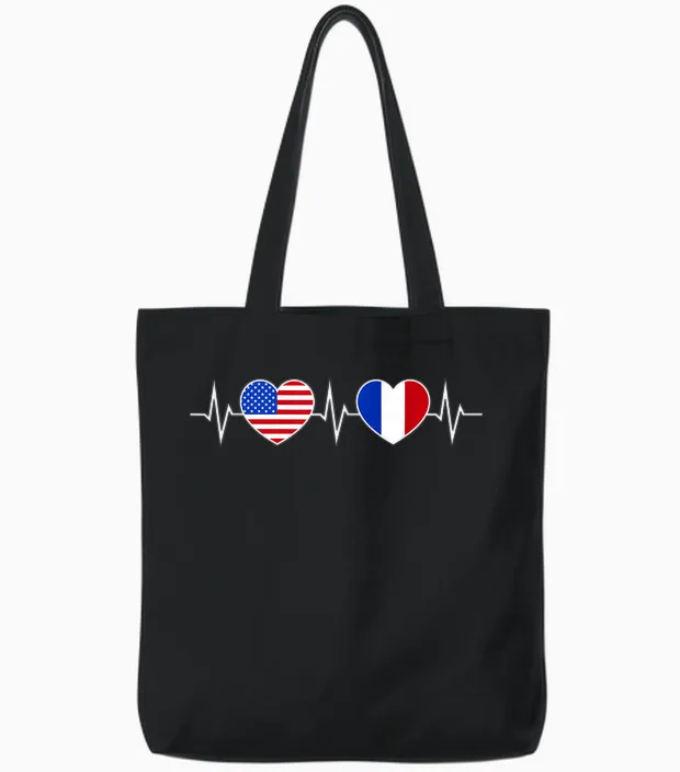 France états-Unis Battements De Cœur Francais Amérique Tote Bags in Black