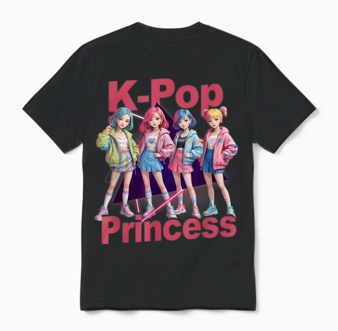 K-Pop Korean Princess Pop Music Idol Group Concert Band Girl Unisex T-Shirt in Black