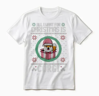 All I Want Cute Corgi Christmas Ugly Unisex T-Shirt - White