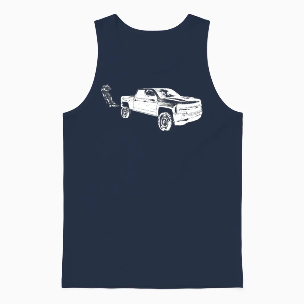 Duramax Diesel Truck Chevy Tread Rolling Coal Unisex Tank Top in Navy