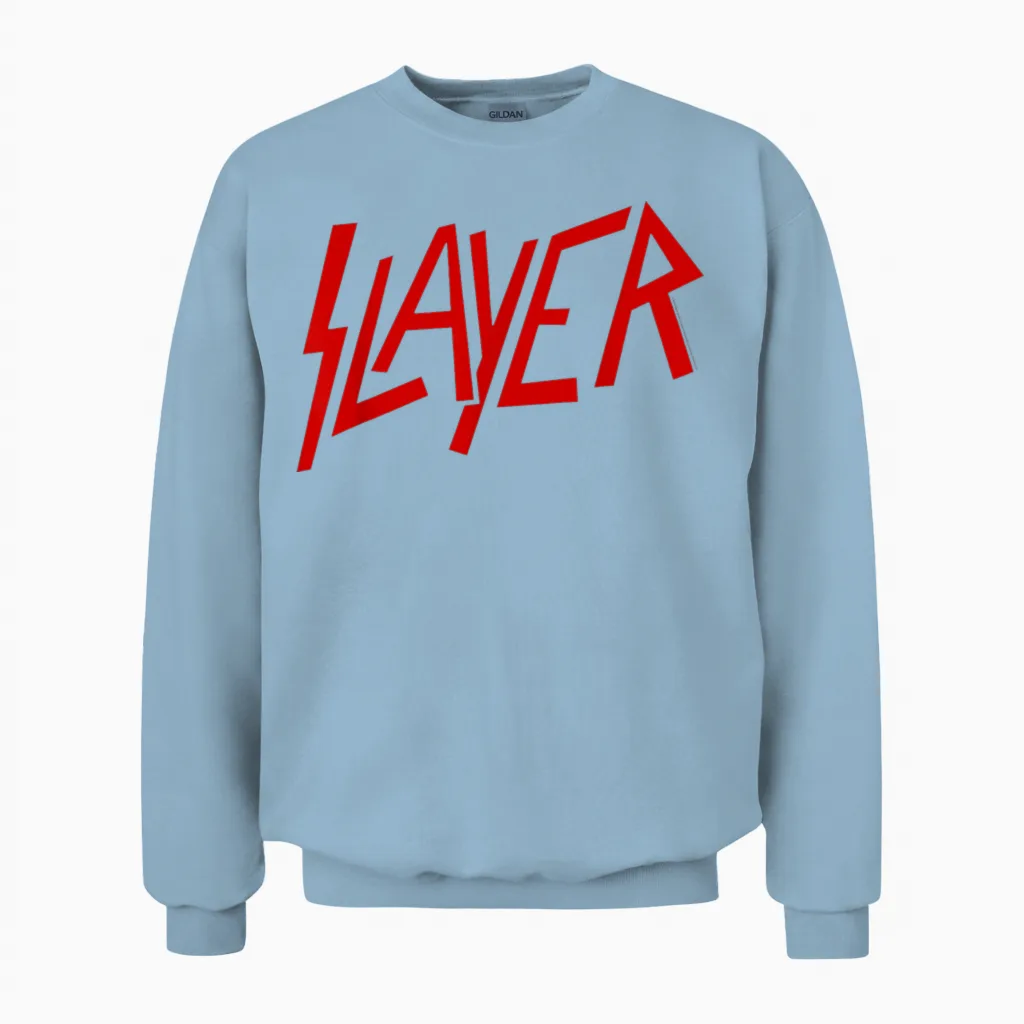 Slayer Official Classic Logo T-Shirt - Black, Crew Neck, Short Sleeve, Casual & Fitness (polyester, Cotton) Unisex Sweatshirt in Light Blue