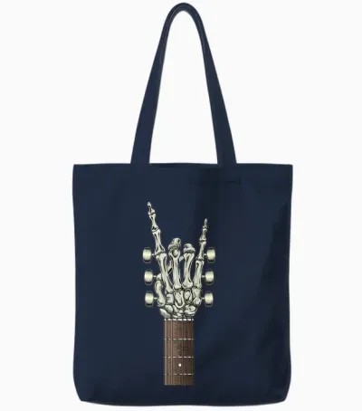 Rock on Skeleton Hand Guitar Gifts Men Graphic Tee Rock Band Tote Bags - Navy