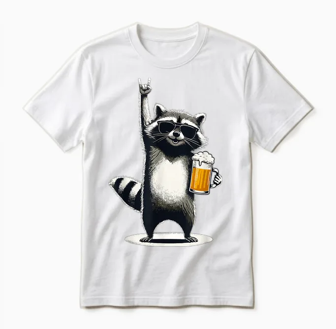 Raccoon Rock on Beer Bar Kneipentour Und Trinkt Lustiges Bier Unisex T-Shirt in White