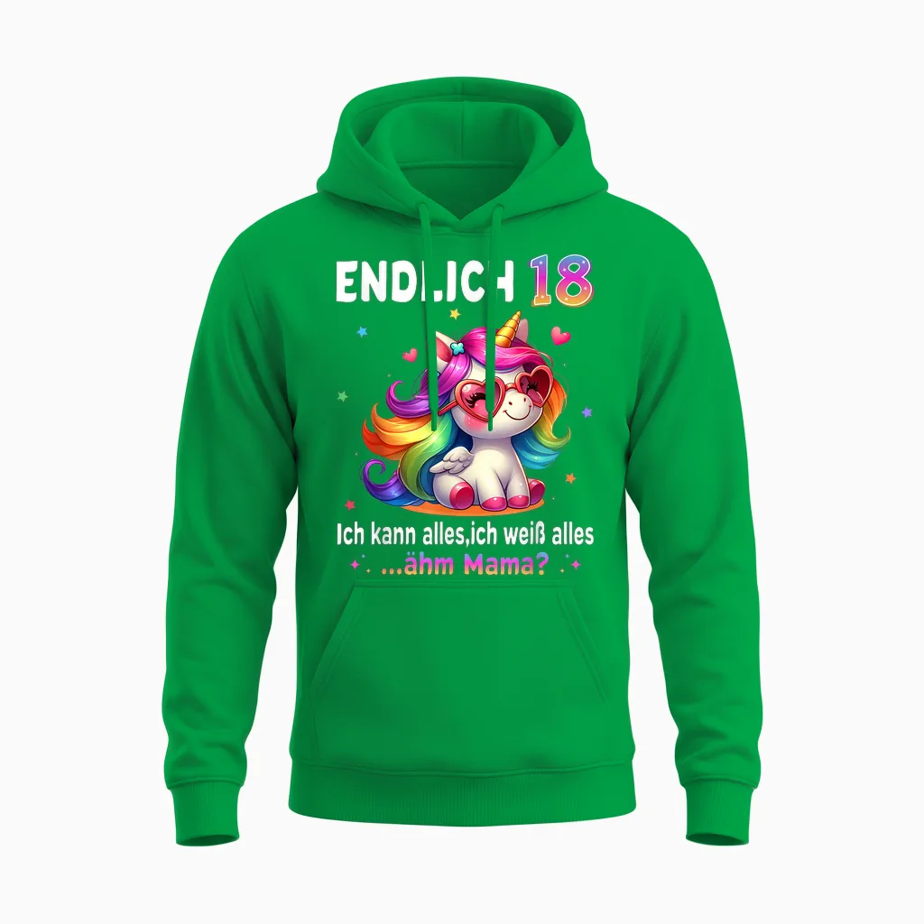 18th Birthday Girl 18 Years Unicorn Party Outfit Unicorn Unisex Hoodie in Irish Green