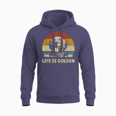 Golden Retriever Dog Life Is Golden Retro Vintage T-Shirt Small Unisex Hoodie - Heather Sport Dark Navy