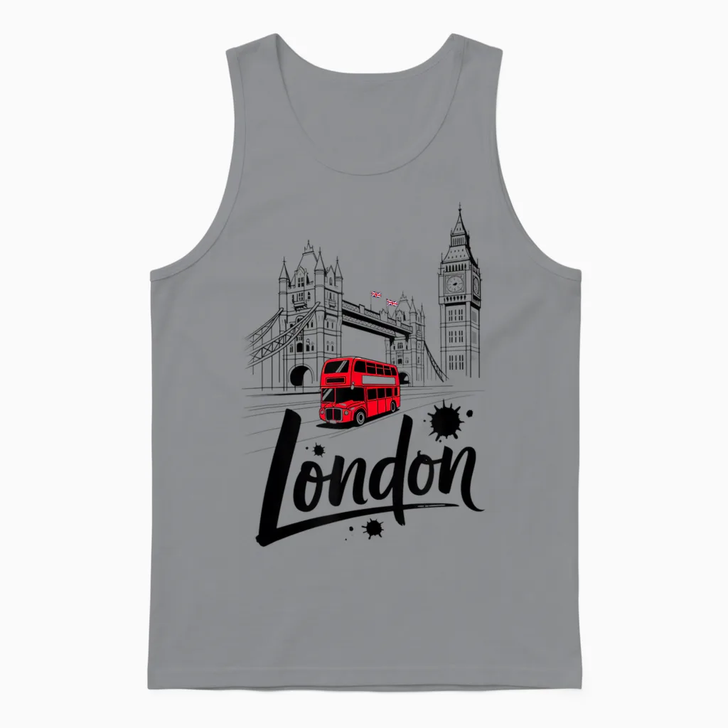 Rotes T-Shirt Mit Motiv „london Bus Tower Bridge“, Britisches Souvenir Unisex Tank Top in Sport Grey