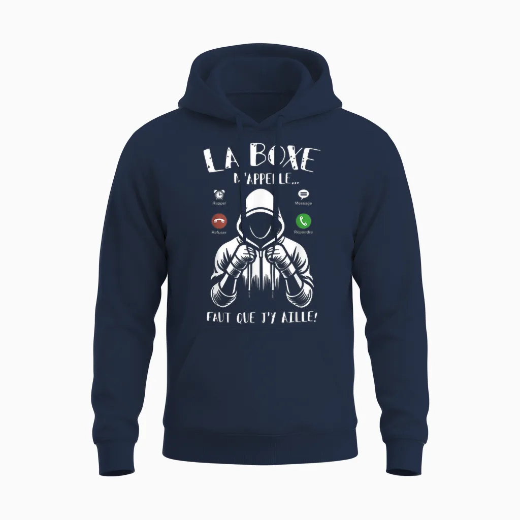 Boxing T-Shirt Man Boy Boxer Humour La Boxe M'appelle T-Shirt, Black, S Unisex Hoodie in Navy