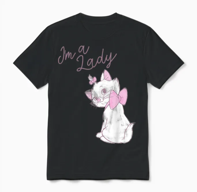 Disney the Aristocats Marie I'm a Lady Portrait T-Shirt, White, S Unisex T-Shirt in Black