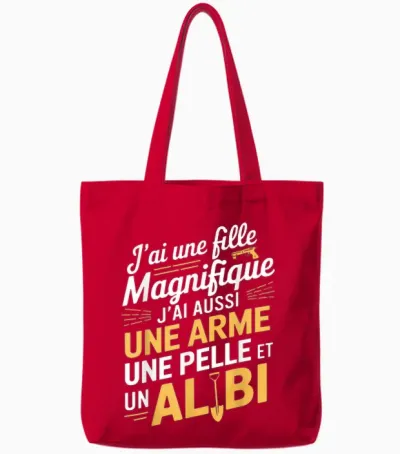 I Have a Daughter Beautiful Funny Gift for Dad T-Shirt, Black, S Tote Bags - Red