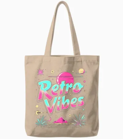 Retro Vibes Tote Bags - Natural