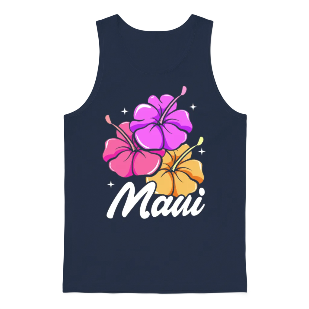 Maui Hawaii with Hawaiian Hibiscus Flowers Unisex Tank Top - Navy