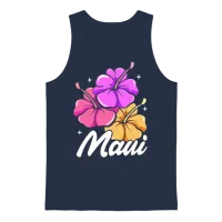 Maui Hawaii with Hawaiian Hibiscus Flowers Unisex Tank Top - Navy – 1
