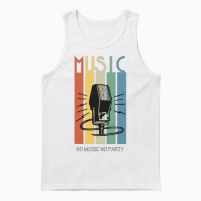 Retro Music Stripes Microphone Unisex Tank Top - White