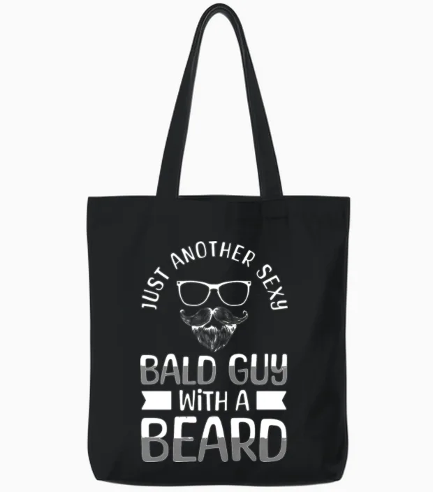 Bald Head Bald Man Manly Tote Bags in Black