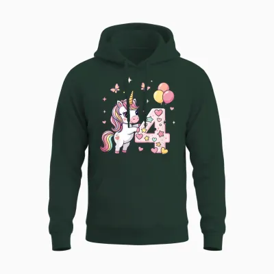 Kids Cute Unicorn 4th Birthday Party Outfit for Girls 4 Years Old Unisex Hoodie - Forest