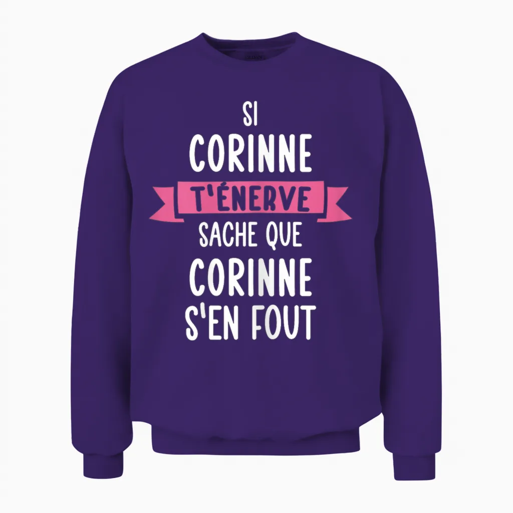 Gift Woman Humour Name Personalized Corinne T-Shirt, Black, Female X-Small Unisex Sweatshirt in Purple