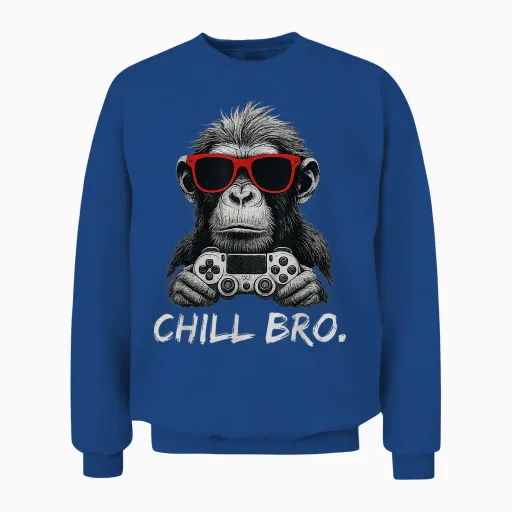 Chill Bro, Cool Monkey with Sunglasses, Gift Idea, Gamer Unisex Sweatshirt - Royal