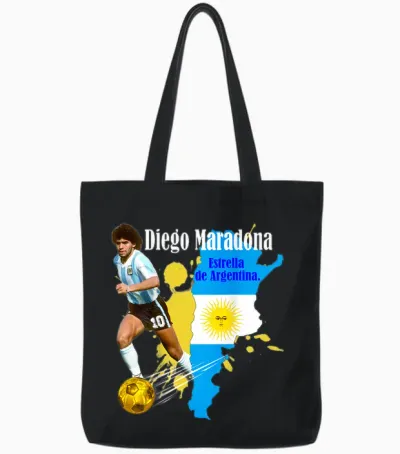 Diego Maradona 005 Back Printed T-Shirt, Black, S Tote Bags - Black