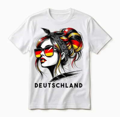 Germany Woman Bun Flag German Proud Girl T-Shirt, White, Female X-Small Unisex T-Shirt - White