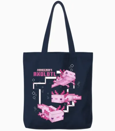 Minecraft Pink Axolotl Pond Tote Bags - Navy