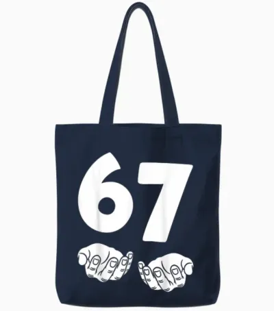 67 Number Sixty-Seven Funny Hands Meme Teen Kid Matching Tote Bags - Navy
