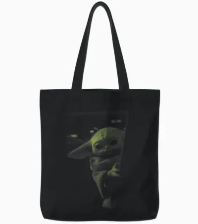 Star Wars: the Mandalorian Grogu Watching Tote Bags - Black